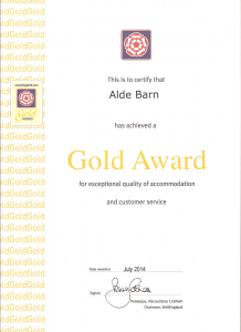 Quality in Tourism Gold Award for Alde Barn, one of our luxury holiday cottages in Suffolk