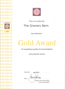 Quality in Tourism Gold Award for The Granary Barn, one of our luxury holiday cottages in Suffolk