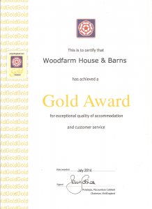 Quality in Tourism Gold Award for Woodfarm House, one of our luxury holiday cottages in Suffolk