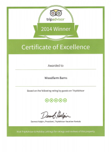 Trip Advisor Certificate of Excellence for all seven of our luxury holiday cottages in Suffolk