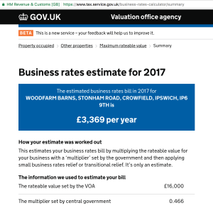 Business rates estimate for Woodfarm Barns