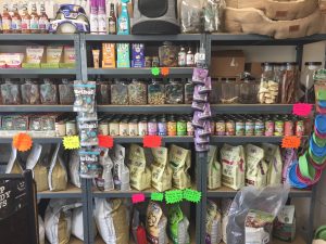 Selection of dog food on display at doodledales