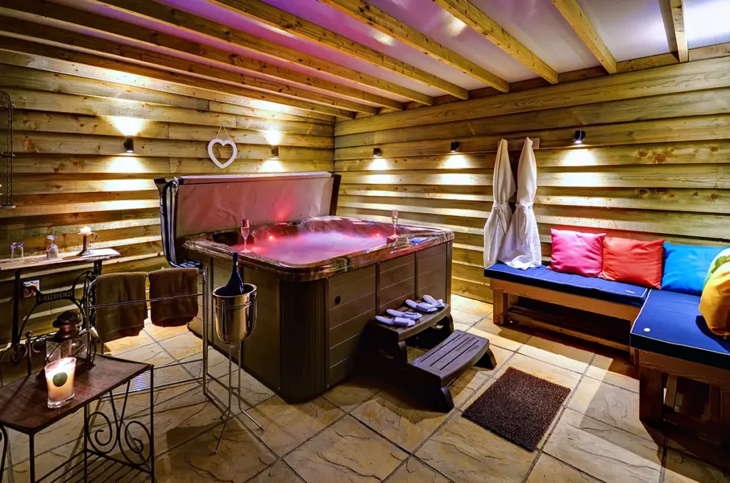Private Hot Tub at Woodfarm Barns, Dog-Friendly Holiday Cottages, Barns and Barges