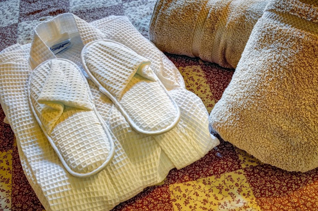 Gipping Barn luxury bathrobe and slippers