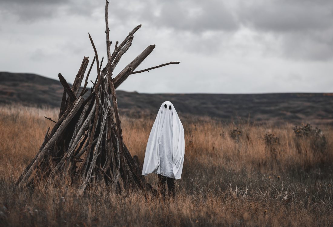 A man dressed as a ghost in Suffolk