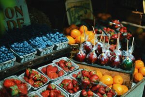 Fruit and vegetables on sale in Suffolk.