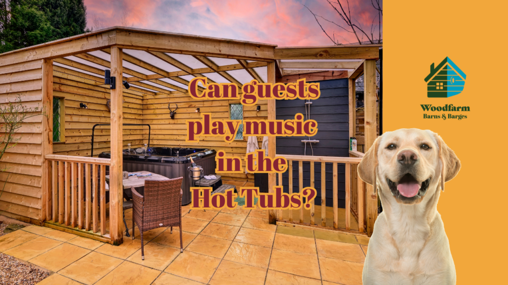 Can guests play music in the Hot Tubs?